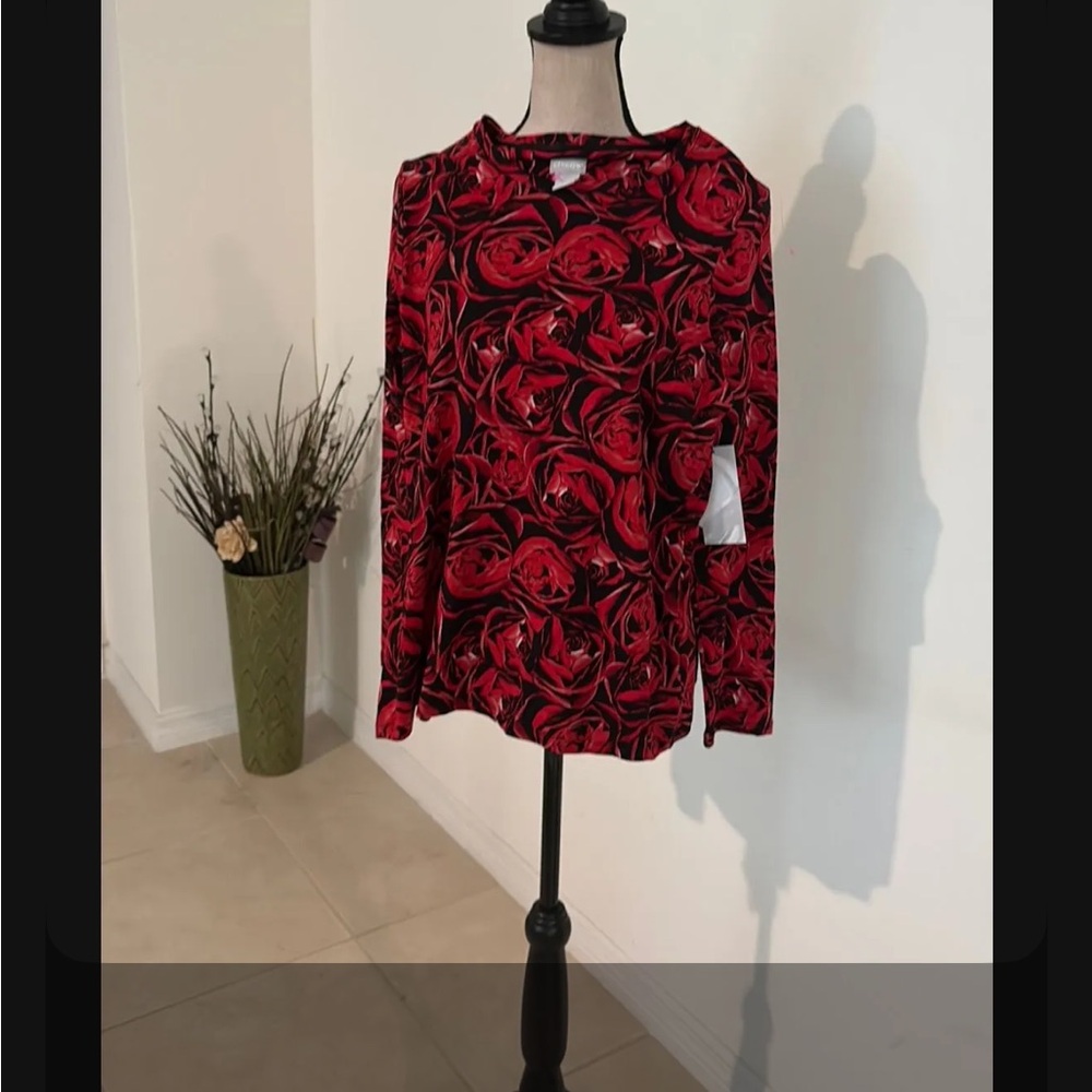 NWT Chicos sz 1 medium shirt roses print 608